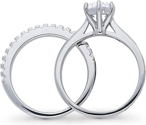 BERRICLE Sterling Silver Solitaire Wedding Engagement Promise Rings for Her, Stackable Band Ring Set for Women, Round Cubic Zirconia CZ, 1-3 Piece Set in Saudi Arabia