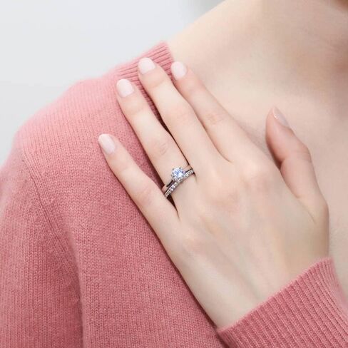 BERRICLE Sterling Silver Solitaire Wedding Engagement Promise Rings for Her, Stackable Band Ring Set for Women, Round Cubic Zirconia CZ, 1-3 Piece Set in Saudi Arabia