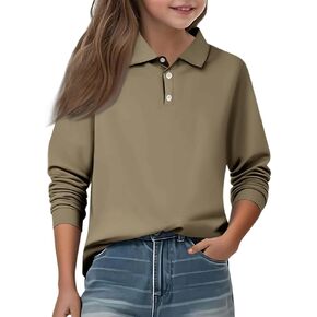 Girls Polo Shirts Long Sleeve School Uniform Classic Solid Color Soft Casual Tops for Kids in Kuwait