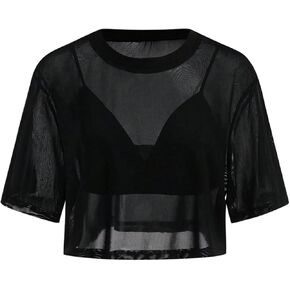 Women's Two Piece Sheer Mesh Short Sleeve Cropped T Shirts with Deep V Neck Cami Tank Tops in Kuwait
