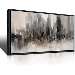Nyc Skyline Painting Wall Art Grey Buildings Picture for Living Room Modern Home Bedroom Decoration Black and White and Brown Framed Artwork Decor in Saudi Arabia