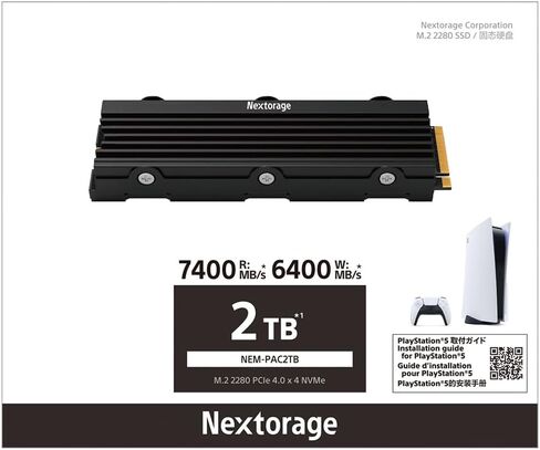 Nextorage 1TB(1000GB) Internal SSD compatible with PS5 console and PC M.2 2280 Gen4 NVMe with Heatsink NEM-PAB1TB DRAM less Max Transfer Rate Read: 7400MB/s, Write: 6100MB/s, Solid State Drive in Kuwait