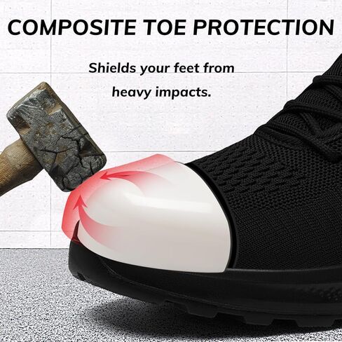 Composite Toe Shoes for Men Lightweight Steel Toe Shoes Comfortable Non Slip Work Shoes Breathable Construction Safety Sneakers Puncture Proof in Saudi Arabia