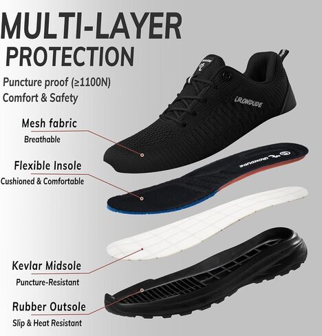 Composite Toe Shoes for Men Lightweight Steel Toe Shoes Comfortable Non Slip Work Shoes Breathable Construction Safety Sneakers Puncture Proof in Saudi Arabia