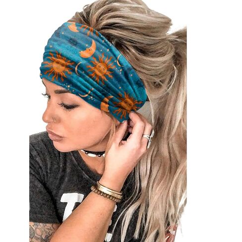 عصابات رأس نسائية على شكل نجوم القمر عصابة رأس واسعة معقودة غير قابلة للانزلاق، عمامة يوجا مرنة، أربطة شعر ناعمة، إكسسوارات شعر للفتيات، عبوة من 4 قطع (نجمة القمر) in Kuwait