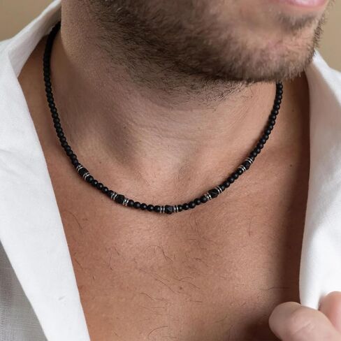 Mens necklace Natural Healing Black Obsidian Tigers Eye Beaded Sun Necklace Anniversary Birthday Gifts for Men Boyfriend in Saudi Arabia