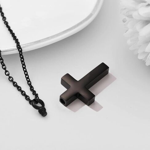RIPFEVURN Cremation Jewelry Black Cross Urn Necklaces for Ashes for Women Men Human Ashes with Me Always Memorial Keepsake Pendant in Saudi Arabia