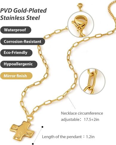 Chunky Gold Cross Necklace Jewelry for Women, Statement Hammered Cross Pendant Gold Plated Stainless Steel Non Tarnish Paperclip Necklaces for Women Trendy in Saudi Arabia