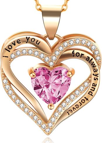Heart Birthstone Necklace or Compass Birthstone Necklace for Women Adjustable Chain,Always & Forever Personalized Gift for Wife Girlfriend Mom on Mother's Day & Anniversary in Saudi Arabia