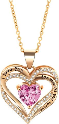 Heart Birthstone Necklace or Compass Birthstone Necklace for Women Adjustable Chain,Always & Forever Personalized Gift for Wife Girlfriend Mom on Mother's Day & Anniversary in Saudi Arabia
