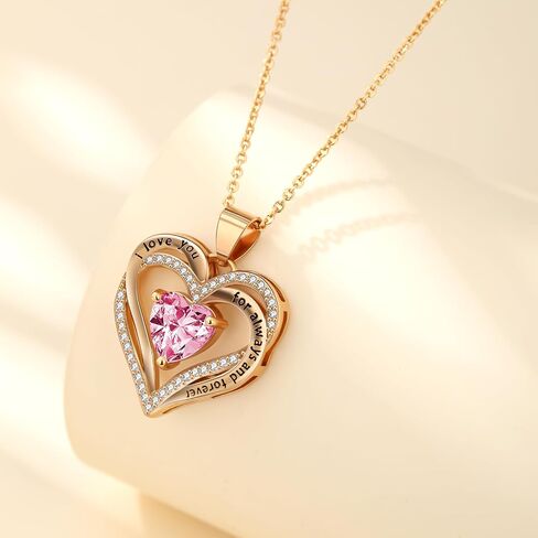 Heart Birthstone Necklace or Compass Birthstone Necklace for Women Adjustable Chain,Always & Forever Personalized Gift for Wife Girlfriend Mom on Mother's Day & Anniversary in Saudi Arabia
