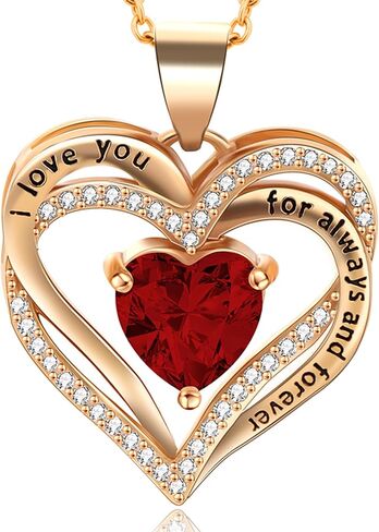 Heart Birthstone Necklace or Compass Birthstone Necklace for Women Adjustable Chain,Always & Forever Personalized Gift for Wife Girlfriend Mom on Mother's Day & Anniversary in Saudi Arabia