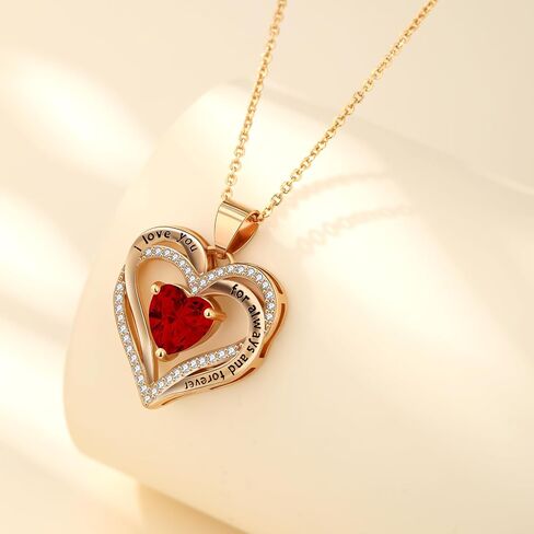 Heart Birthstone Necklace or Compass Birthstone Necklace for Women Adjustable Chain,Always & Forever Personalized Gift for Wife Girlfriend Mom on Mother's Day & Anniversary in Saudi Arabia