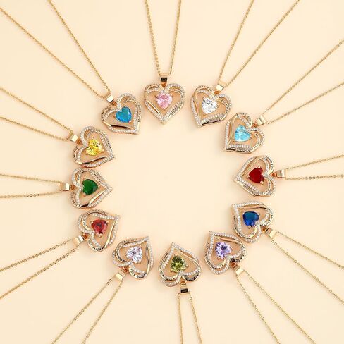 Heart Birthstone Necklace or Compass Birthstone Necklace for Women Adjustable Chain,Always & Forever Personalized Gift for Wife Girlfriend Mom on Mother's Day & Anniversary in Saudi Arabia