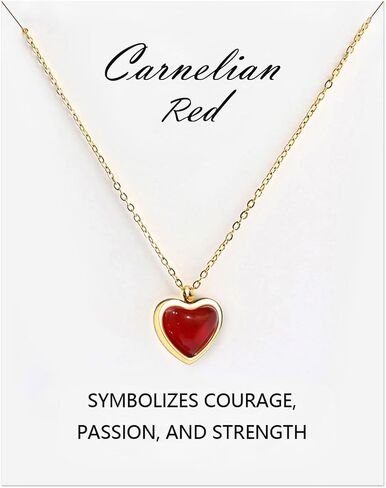Red Heart Carnelian Necklace for Women, Stone Heart Pendant Necklaces for Teen Girls, Anniversary Birthday Gifts for Her in Saudi Arabia