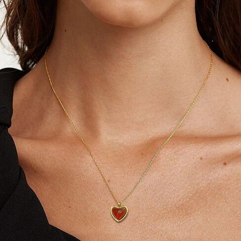 Red Heart Carnelian Necklace for Women, Stone Heart Pendant Necklaces for Teen Girls, Anniversary Birthday Gifts for Her in Saudi Arabia