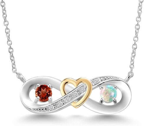 Gem Stone King 925 Silver and 10K Yellow Gold Red Garnet White Simulated Opal and Lab Grown Diamond 2-Tone Heart Interlocking Infinity Symbol Pendant Necklace For Women with 18 Inch Chain in Saudi Arabia