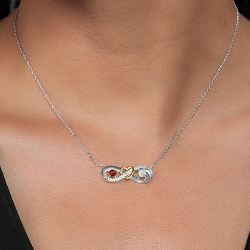 Gem Stone King 925 Silver and 10K Yellow Gold Red Garnet White Simulated Opal and Lab Grown Diamond 2-Tone Heart Interlocking Infinity Symbol Pendant Necklace For Women with 18 Inch Chain in Saudi Arabia