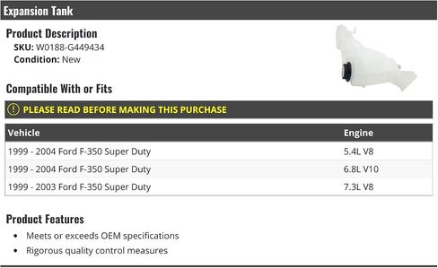Radiator Coolant Overflow Tank Reservoir - Compatible with 1999-2004 Ford F350 Super Duty in Saudi Arabia