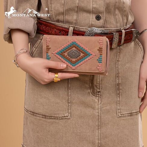 Montana West Aztec Wallet for Women Western Whipstitch Womens Wallet Card Holder Wallet MW1332-W010BR in Saudi Arabia