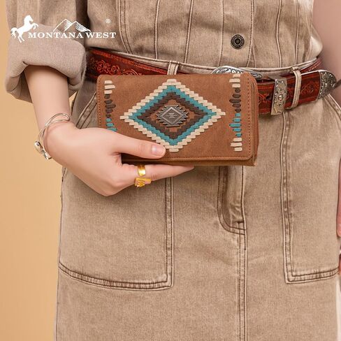 مونتانا ويست ازتيك المحفظة للنساء الغربية Whipstitch المرأة المحفظة حامل البطاقة المحفظة MW1332-W010BR in Kuwait