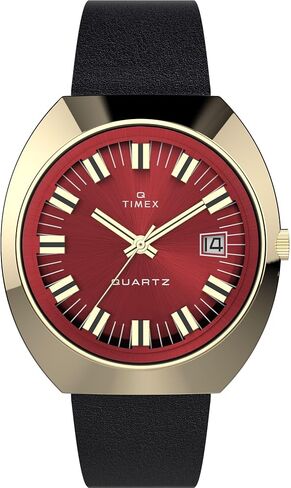 Timex Q Men's 1972 Reissue 43mm Watch – Gold-Tone Case Burgundy Dial with Black Leather Strap in Saudi Arabia