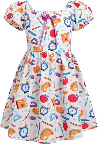 IMEKIS Toddler Kids Girls Back to School Dress Smocked Dress Pencil Print Kindergarten First Day of School Outfit 3-8T in Saudi Arabia