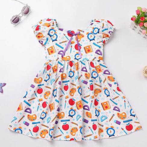 IMEKIS Toddler Kids Girls Back to School Dress Smocked Dress Pencil Print Kindergarten First Day of School Outfit 3-8T in Saudi Arabia
