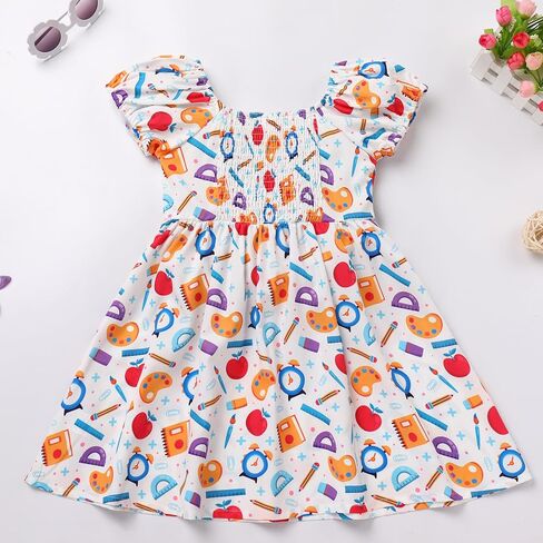 IMEKIS Toddler Kids Girls Back to School Dress Smocked Dress Pencil Print Kindergarten First Day of School Outfit 3-8T in Saudi Arabia