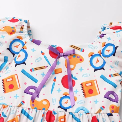 IMEKIS Toddler Kids Girls Back to School Dress Smocked Dress Pencil Print Kindergarten First Day of School Outfit 3-8T in Saudi Arabia