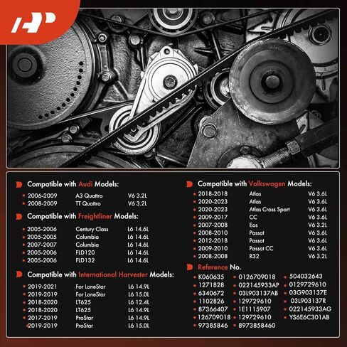 حزام قيادة أفعواني للمحرك A-Premium متوافق مع سيارات Audi وVolkswagen وFreightliner والسيارات الدولية - A3 TT Quattro وPassat وAtlas وColumbia وCentury Class والمزيد in Saudi Arabia