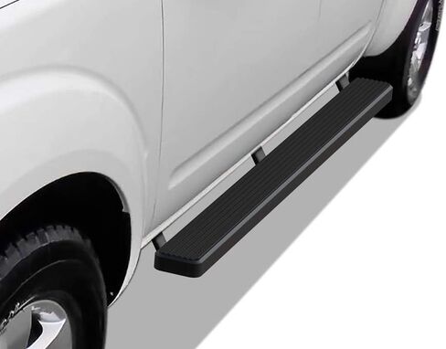 لوحات تشغيل سوداء من الفولاذ المقاوم للصدأ مقاس 5 بوصة من APS متوافقة مع Nissan Frontier 2005-2025 Crew Cab (خطوات جانبية لقضبان Nerf) in Saudi Arabia