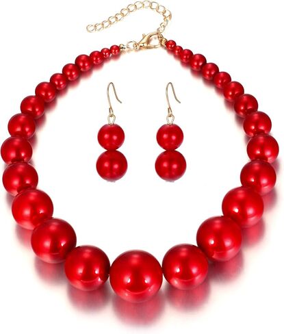 Flyonce Large Big Simulated Pearl Chunky Strand Choker Necklaces, Halloween Costume Statement Bib Necklace Jewelry for Cosplay Parties in Saudi Arabia