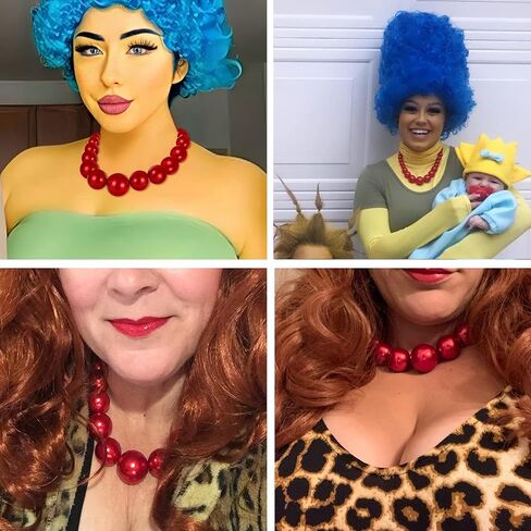 Flyonce Large Big Simulated Pearl Chunky Strand Choker Necklaces, Halloween Costume Statement Bib Necklace Jewelry for Cosplay Parties in Saudi Arabia