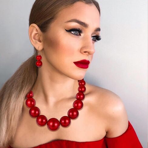 Flyonce Large Big Simulated Pearl Chunky Strand Choker Necklaces, Halloween Costume Statement Bib Necklace Jewelry for Cosplay Parties in Saudi Arabia