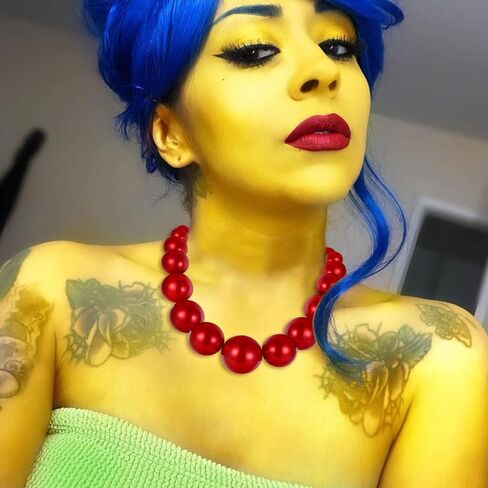Flyonce Large Big Simulated Pearl Chunky Strand Choker Necklaces, Halloween Costume Statement Bib Necklace Jewelry for Cosplay Parties in Saudi Arabia