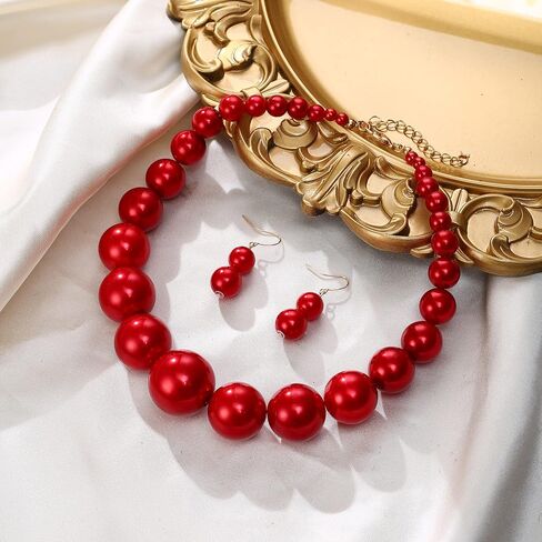 Flyonce Large Big Simulated Pearl Chunky Strand Choker Necklaces, Halloween Costume Statement Bib Necklace Jewelry for Cosplay Parties in Saudi Arabia