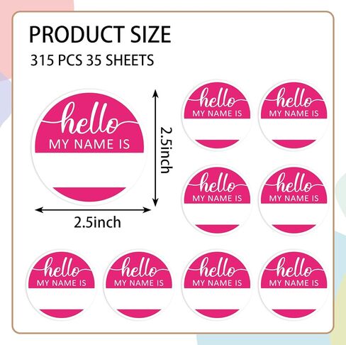 315Pcs Pink Name Tag Sticker Hello My Name is Nameplate Decal Round Bulletin Board Label Sticker for Office Classroom Desk Wall Decor, 2.5 in in Saudi Arabia