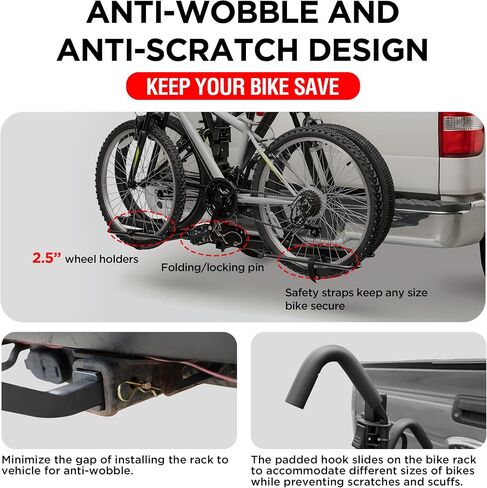 Young 200 lb 2-Bike Rack Hitch Mount for Cars Trucks SUVs RVs, fits Standard, MTB, Fat Tire Bikes w/Up to 5-inch Tire - 2" Hitch Receiver in Saudi Arabia