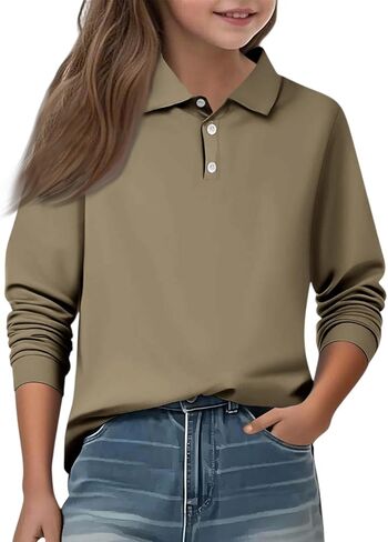 قمصان بولو للفتيات بأكمام طويلة زي مدرسي كلاسيكي بلون سادة، قمصان كاجوال ناعمة للأطفال in Kuwait