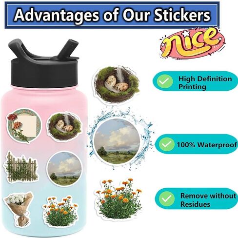 50 PC Sugar Skull Vinyl Stickers Pack, Laptop Skull Decals Decorations for Water Bottle Luggage Computer Skateboard Guitar Motorcycle Bike Nature Stickers Teens Girls Kids Adults in Kuwait