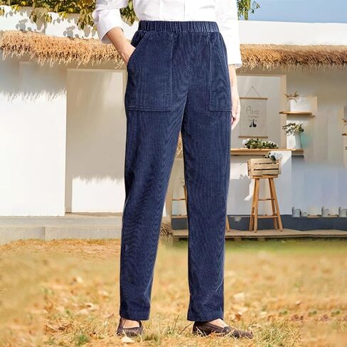 Pants for Women Petite Length High Waist Vintage Corduroy Pants Straight Leg Tapered Cozy Trousers Pull On Pant in Saudi Arabia