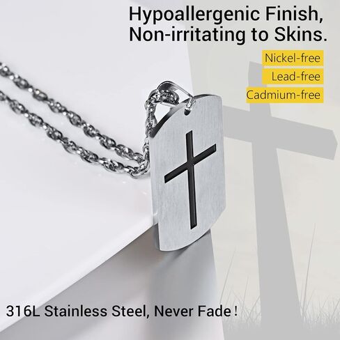 PROSTEEL Cross Necklace for Men Women, 316L Stainless Steel Dog Tag Cross/Dog Tags Military, Jesus Crucifix, Snake Cross, Black/Gold/Silver/Rose Gold/Blue Tone Cross Pendant, Come with Box in Saudi Arabia