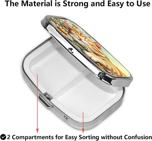 ABLESKY Pill Box, 2 Compartment Pill Organizer Case for Pocket or Purse, Small Portable Metal Travel Medicine Box with Mirror, Daily Vitamins Fish Oil Container-Cute Daisy Cat in Saudi Arabia