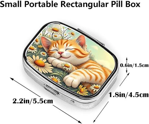 ABLESKY Pill Box, 2 Compartment Pill Organizer Case for Pocket or Purse, Small Portable Metal Travel Medicine Box with Mirror, Daily Vitamins Fish Oil Container-Cute Daisy Cat in Saudi Arabia