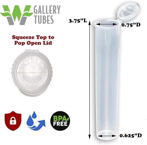 أنابيب W Gallery 100 شفافة بغطاء مفتوح 98 مم - حاويات محكمة الغلق مقاومة للرائحة - زجاجات طبية بلاستيكية من الدرجة الطبية لحبوب الدواء والأعشاب ومكملات الزهور، عبوة كبيرة، وليس برطمانات زجاجية in Kuwait