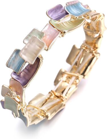 سوار LUREME Vintage Stack - سوار مينا مربع ومستطيل متعدد الألوان للنساء، مجوهرات قابلة للتعديل (bl003624) in Kuwait