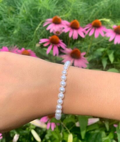 Freshwater Cultured Pearls White, Pink, Peach or Gray 7'' Classic Stretch Strand Pearls Bracelet Jewelry for Women (Choice of Size and Colors) in Saudi Arabia