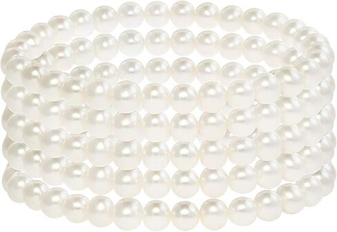 Freshwater Cultured Pearls White, Pink, Peach or Gray 7'' Classic Stretch Strand Pearls Bracelet Jewelry for Women (Choice of Size and Colors) in Saudi Arabia