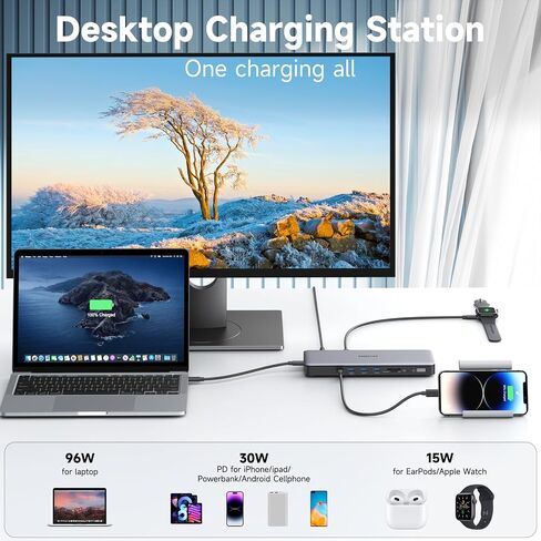 MOKiN Thunderbolt 4 Dock - 16 Ports, Laptop Docking Station Dual Monitor for MacBook, Docking Station 3 Monitors for Windows with Power Supply,TB4 Cable,Gigabit Ethernet（Thunderbolt™ Certified） in Saudi Arabia